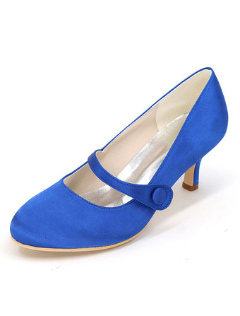 ブルー ヴィンテージ　ウェディングシューズ　ホワイト　メリージェーンヒール　ボタン　ラウンドトゥ　ブライドシューズ