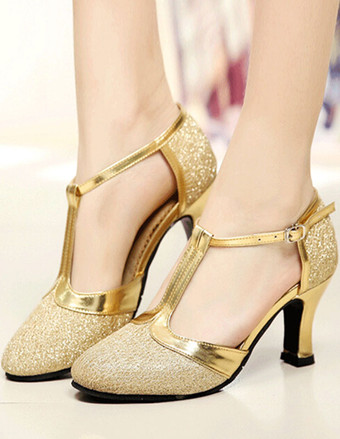 Sapatos De Salão De Baile 2023 De Ouro Brilho Toe Rodada Tipo De T Sapatos Do Vintage Salsa Sapatos De Dança
