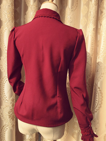 ロリィタブラウス　ポリエステル　カジュアル　スウィート　折り襟　リボン　長袖　