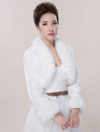 Boléro de mariée manche longue ivoire en fausse fourrure