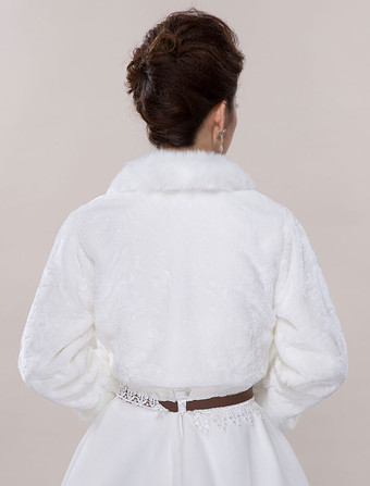 Boléro de mariée manche longue ivoire en fausse fourrure