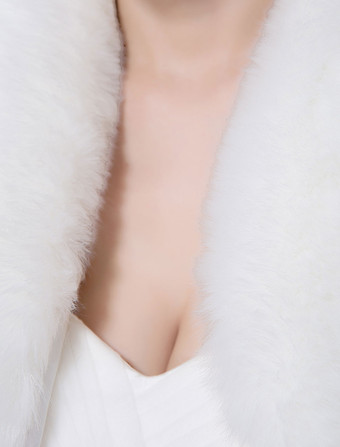 Boléro de mariée manche longue ivoire en fausse fourrure