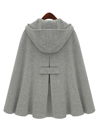 ポンチョ コート グレー フード付き ケープコート レディースアウター バックル レディースファッション プラスサイズ ウールブレンド 無地 ノースリーブ 女性用