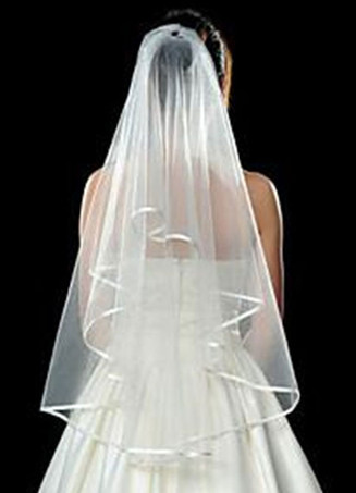 Wedding Veil Tulle One Tier Ribbons Finished Edge Bridal Veil