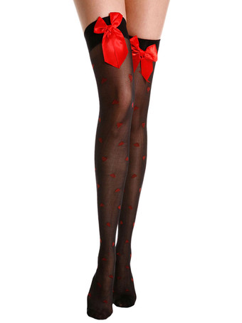 ブラック ホジェリー　蝶結び　ナイロン　インドア　セクシー　リボン　ハート柄　女性用　