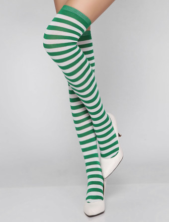 グリーン ホジェリー　セクシー　インドア　女性用　ストライプ　ナイロン　ストレッチ性　