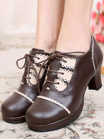 Lolitashow Lolita Schuhe mit Blockabsatz und Sepiabraun 