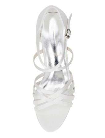 ブライダルシューズ　アイボリー　オープントゥ　フレアーヒール　6cm　無地　サンダル　クリスクロス　スウィート　ウェディングパーティー＆ウエディング　