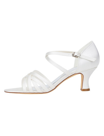 ブライダルシューズ　アイボリー　オープントゥ　フレアーヒール　6cm　無地　サンダル　クリスクロス　スウィート　ウェディングパーティー＆ウエディング　