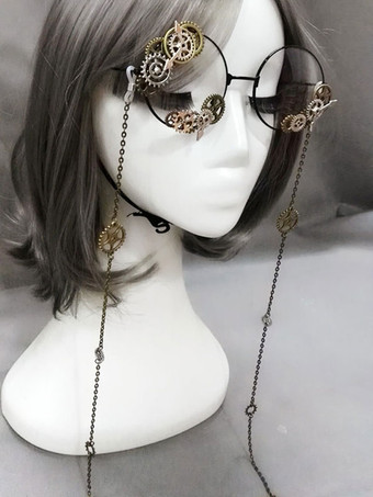 Lolitashow Vintage Lolita Glasses Steampunk Gear Chains Bronze Lolita Costume Accessories