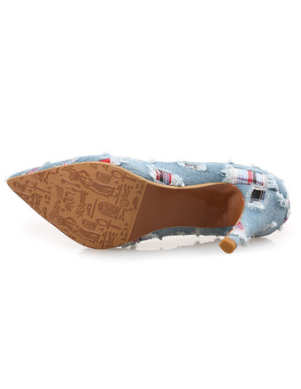 ハイヒール ポインテッドトゥ パンプス ライトスカイブルー ゴブレット 9.5cm ストーンウオッシュ 無地 シューズ ハイヒールシューズ スリップオン 結婚式 二次会 通勤用 仕事 キャバ 卒園式 卒園式 レディース靴