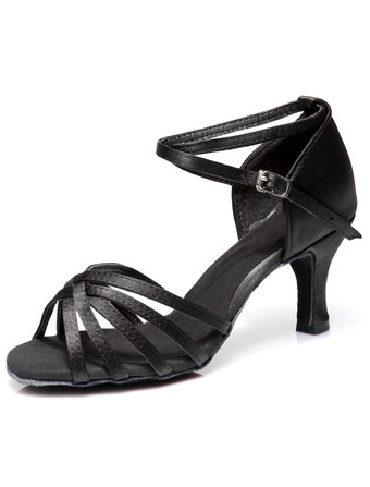 ブラック ボールルーム　ダンスシューズ　2025　ラテンダンスシューズ　サテン　クリスクロス　ボールルームシューズ