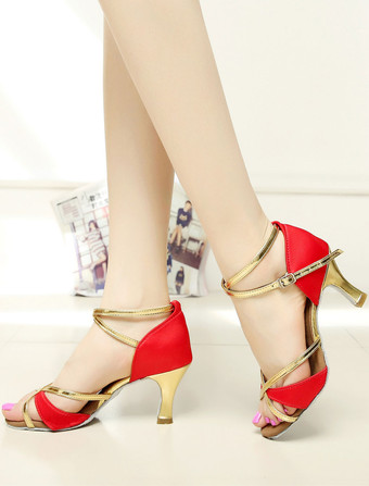 女性ダンスシューズ　ラテンダンスシューズ　美脚　疲れにくい　社交ダンスシューズ　滑り防止　ゴブレット　ピープトゥ　