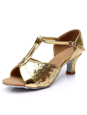 ゴールド 女性ダンスシューズ　ラテンダンスシューズ　美脚　疲れにくい　社交ダンスシューズ　滑り防止　ゴブレット　ピープトゥ　