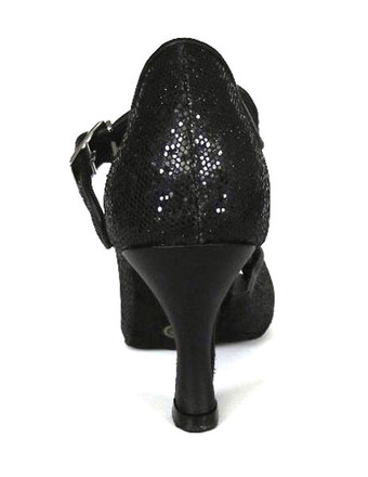 ラテンシューズ スパンコール ブラック スティレットヒール バックル ダンスシューズ