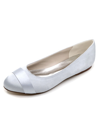 シルバー ブライダルシューズ　フラットシューズ　新作　美脚　結婚式　パーティー　ラウンドトゥ（丸いつま先）　