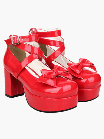 ロリータ靴　ブラック　ラウンドトゥ　チャンキーヒール　アンクルストラップ　バックル　