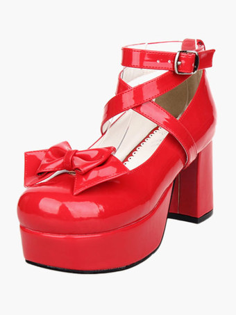 ロリータ靴　ブラック　ラウンドトゥ　チャンキーヒール　アンクルストラップ　バックル　