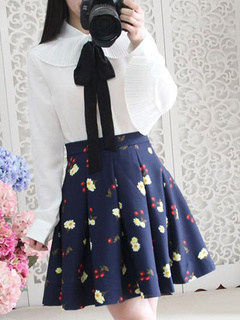 Lolitashow Print Lolita Skirt Blue Chic Chiffon Skirt
