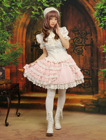 Lolitashow Falda de algodón de bicolor de estilo de Lolita