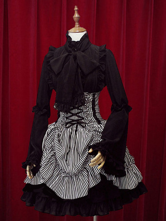 ゴスロリドレス ウィンター ハイウェスト ロリータスカート コットン　レースアップ アイドル衣装 ブラック