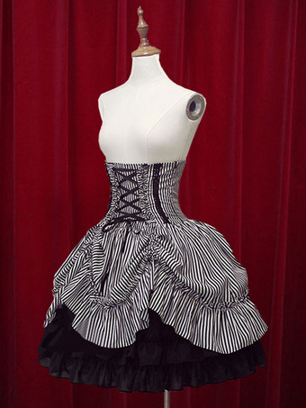 ゴスロリドレス ウィンター ハイウェスト ロリータスカート コットン　レースアップ アイドル衣装 ブラック