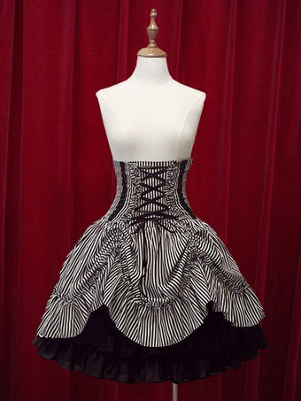 ゴスロリドレス ウィンター ハイウェスト ロリータスカート コットン　レースアップ アイドル衣装 ブラック