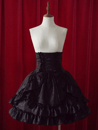   ゴスロリスカート　ブラック　エレガント　ラグジャリー　単色　カスケードフリルドレス　