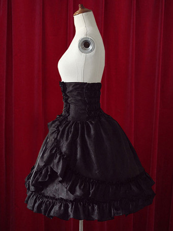   ゴスロリスカート　ブラック　エレガント　ラグジャリー　単色　カスケードフリルドレス　
