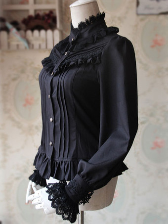 ロリィタブラウス　シフォン　長袖　レース　ポートレイトネック　カジュアル　スウィート　