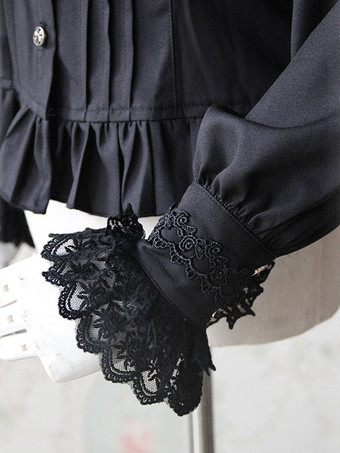 ロリィタブラウス　シフォン　長袖　レース　ポートレイトネック　カジュアル　スウィート　