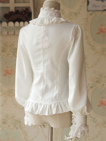 ロリィタブラウス　シフォン　長袖　レース　ポートレイトネック　カジュアル　スウィート　