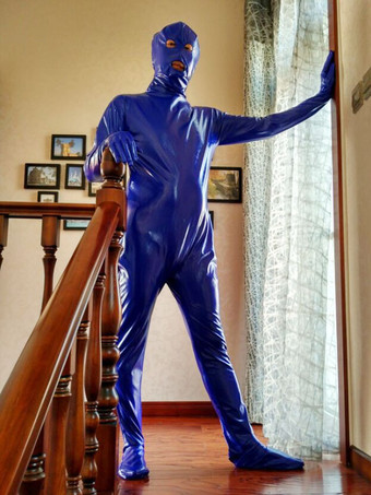 全身タイツ，PVC　ブルー　目と口が開いている　ユニセックス　大人用　コスチューム ハロウィン