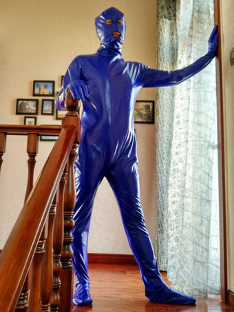 全身タイツ，PVC　ブルー　目と口が開いている　ユニセックス　大人用　コスチューム ハロウィン