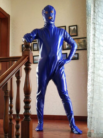 全身タイツ，PVC　ブルー　目と口が開いている　ユニセックス　大人用　コスチューム ハロウィン