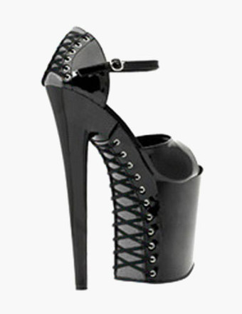 ブラック レディース靴　サンダル　新作　厚底サンダル　美脚　アンクルストラップ　20cm　オープントゥ　スティレットヒール　PU　