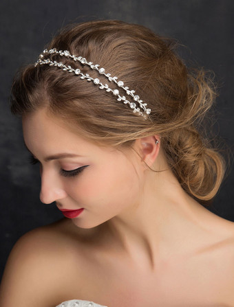 ウェディング　ヘアアクセサリー　髪飾り　頭飾り　ヘッドピース　ヘッドドレス　ラインストーン　シルバー　合金　