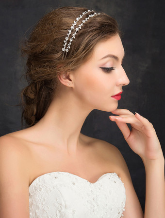 ウェディング　ヘアアクセサリー　髪飾り　頭飾り　ヘッドピース　ヘッドドレス　ラインストーン　シルバー　合金　