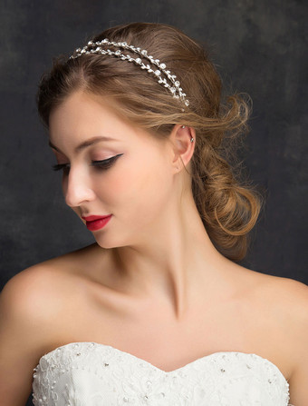 ウェディング　ヘアアクセサリー　髪飾り　頭飾り　ヘッドピース　ヘッドドレス　ラインストーン　シルバー　合金　