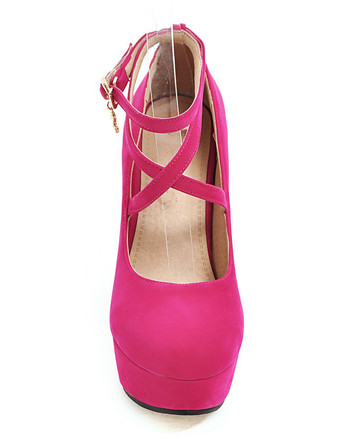 パンプス フレアーヒール 厚底 プラットフォーム 12cm マイクロスエード ラウンドトゥ シューズ スイカ色 調整可能なストラップ 3.5cm パーティー キャバ イベント フォーマル クリスクロス 無地 カジュアル レディース靴