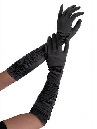 Black Lingerie Accessories Women Ruched Long Gloves