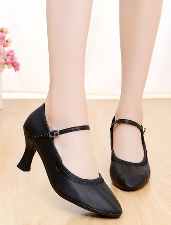 ブラック ラテンシューズ PU ラウンドトゥ 女性用 チャンキーヒール 快適