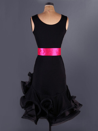 ラテンダンス衣装　女性用　ラテンダンサー　シック＆モダン　オーガンザ　バックレス　大人用　ドレス&サッシュベルト　