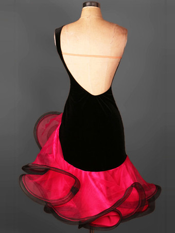 ラテンダンス衣装　ラテンダンサー　女性用　シック＆モダン　大人用　アシンメトリー　オーガンザ　2カラーブロック　ドレス　