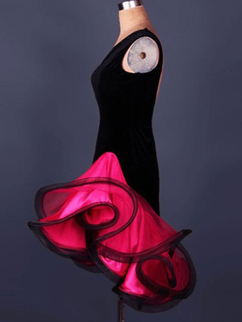 ラテンダンス衣装　ラテンダンサー　女性用　シック＆モダン　大人用　アシンメトリー　オーガンザ　2カラーブロック　ドレス　