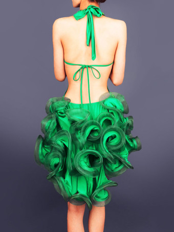 ダンス衣装　ラテンダンス　ラテンダンサー　女性用　シック＆モダン　大人用　バックレス　オーガンザ　パフォーマンス　無地　ドレス　