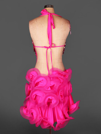 ダンス衣装　ラテンダンス　ラテンダンサー　女性用　シック＆モダン　大人用　バックレス　オーガンザ　パフォーマンス　無地　ドレス　