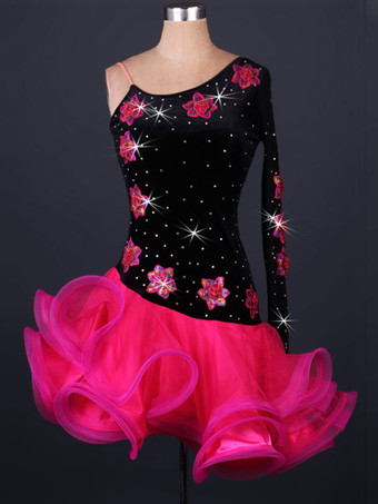 ダンス衣装　ラテンダンス　ラテンダンサー　女性用　シック＆モダン　大人用　ベロア　2カラーブロック　ドレス　