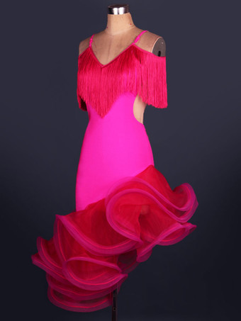 ダンス衣装　ラテンダンス　ラテンダンサー　女性用　シック＆モダン　大人用　オーガンザ　無地　ドレス　