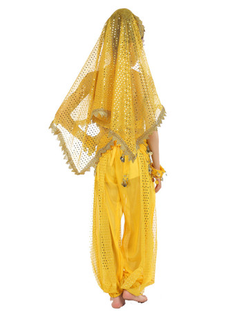 ダンス 衣装 パープル ベリーダンス衣装 キッズ用 社交ダンス衣装 グローブ 髪飾り ベール ウエストチェーン トップス パンツ 女の子用 シック＆モダン マルチカラー 調節可能ストラップ シフォン